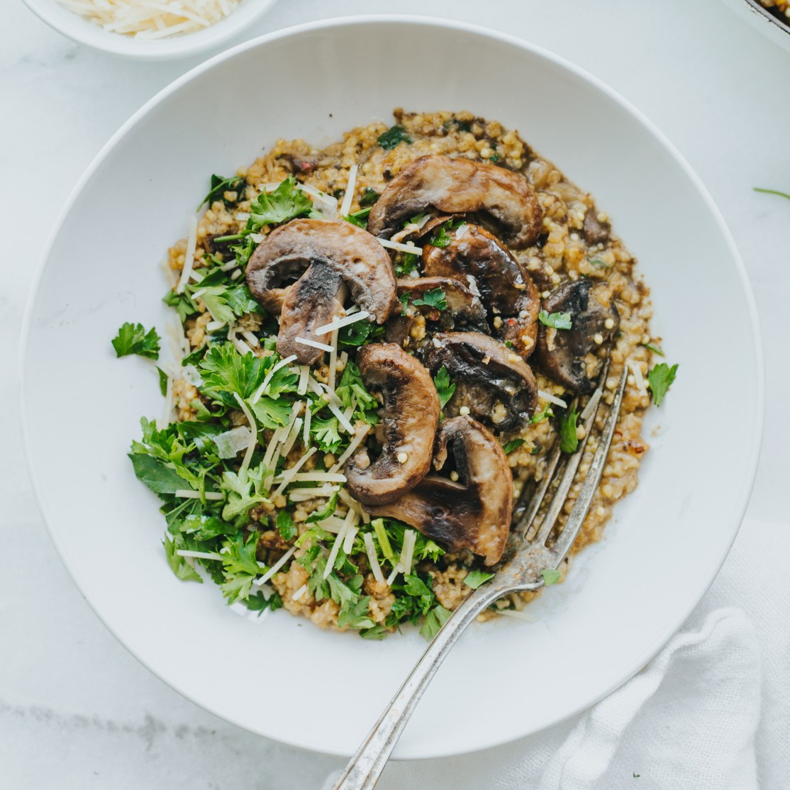 Israeli Couscous Mushroom Risotto Osius Bone Broth